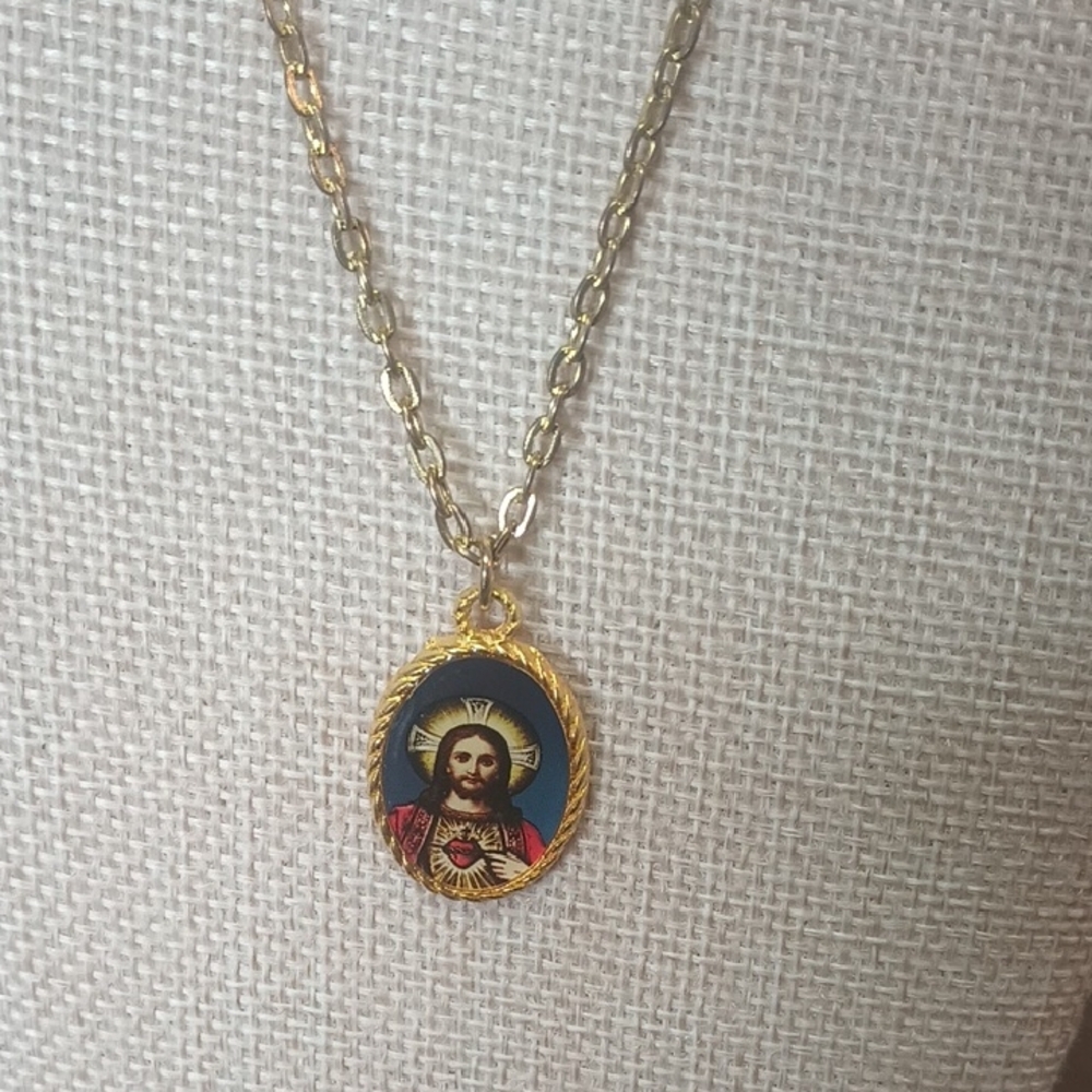 Religious Pendant On Gold Tone Chain